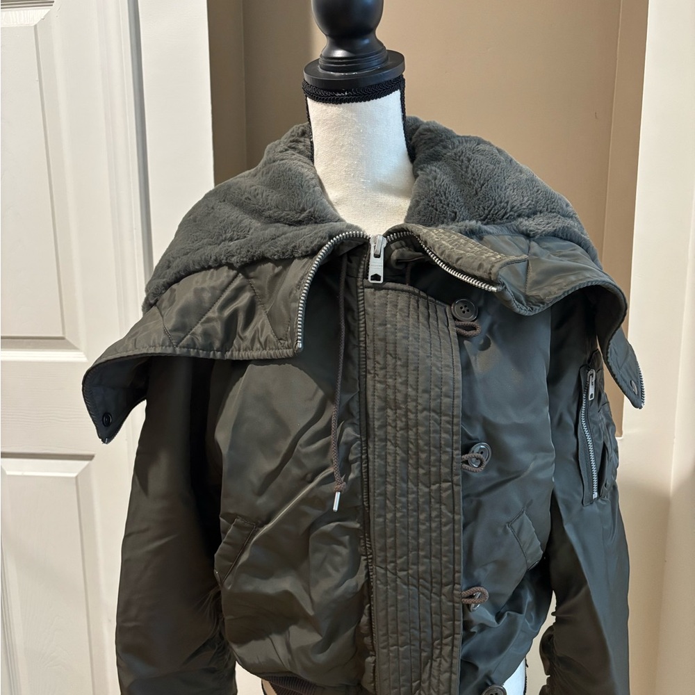 All Saints green Jacket with Shearling Collar